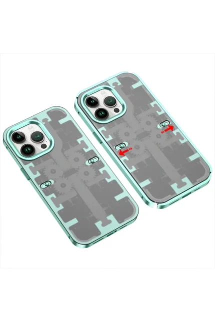 Uray store Apple iPhone 14 Pro Max Kılıf Mekanik Bumper Kapak - Yeşil
