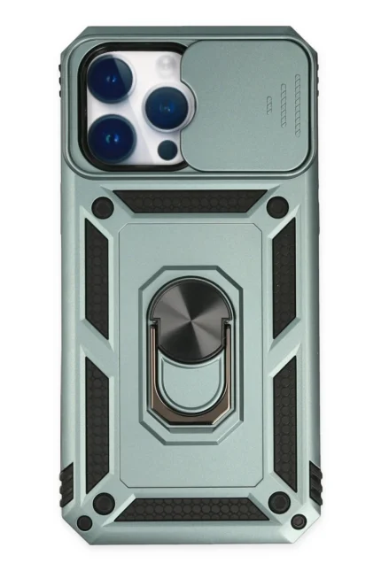 Uray store Apple iPhone 14 Pro Max Kılıf Pars Lens Yüzüklü Silikon - Yeşil