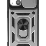Uray store Apple iPhone 15 Kılıf Pars Lens Yüzüklü Silikon - Gümüş
