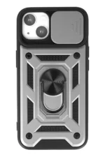 Uray store Apple iPhone 15 Kılıf Pars Lens Yüzüklü Silikon - Gümüş
