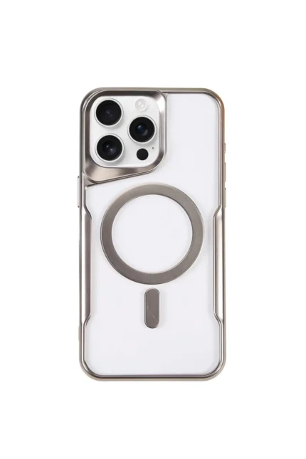 Uray store Apple iPhone 15 Pro Kılıf Boyi Magsafe Silikon Kapak - Gümüş