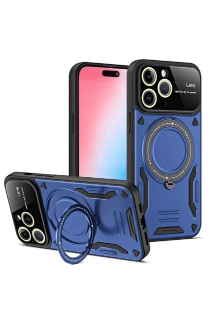 Uray store Apple iPhone 15 Pro Joy Lens Standlı Kapak - Lacivert