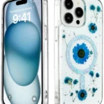 Uray store Apple iPhone 15 Pro Max Kılıf Daisy Simli Magsafe Kapak - Mavi