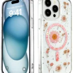 Uray store Apple iPhone 15 Pro Max Kılıf Daisy Simli Magsafe Kapak - Pembe