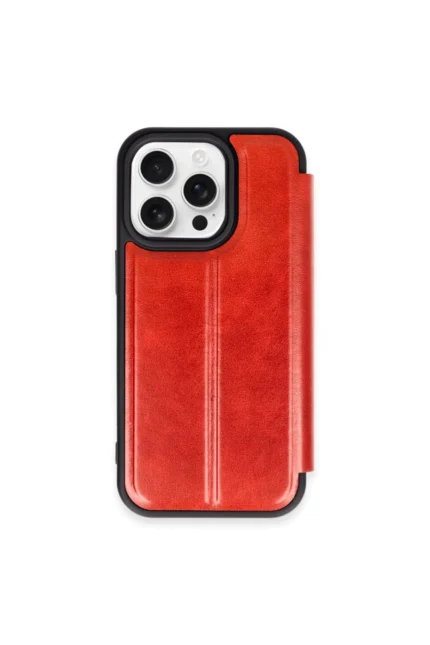 Uray store Apple iPhone 15 Pro Max Kılıf Flip Cover - Kırmızı