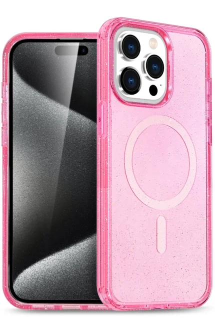 Uray store Apple iPhone 15 Pro Max Kılıf Star Magsafe Kapak - Pembe