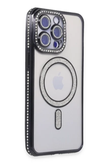 Uray store Apple iPhone 15 Pro Max Kılıf Joke Simli Magneticsafe Kılıf - Siyah