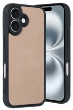 Uray store Apple iPhone 16 Kılıf Aras Deri Kapak - Pudra