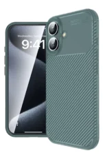 Uray store Apple iPhone 16 Kılıf Auto Focus Karbon Kapak - Koyu Yeşil