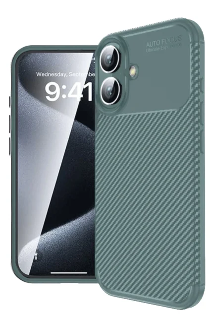 Uray store Apple iPhone 16 Kılıf Auto Focus Karbon Kapak - Koyu Yeşil