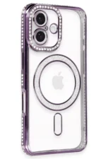 Uray store Apple iPhone 16 Kılıf Joke Simli Magneticsafe Kılıf - Derin Mor