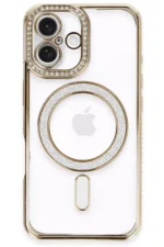 Uray store Apple iPhone 16 Kılıf Joke Simli Magneticsafe Kılıf - Gold - Görsel 2