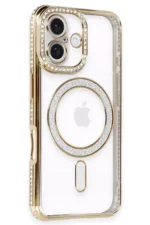 Uray store Apple iPhone 16 Kılıf Joke Simli Magneticsafe Kılıf - Gold