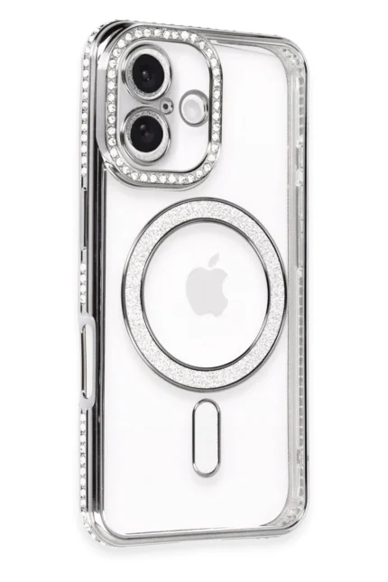 Uray store Apple iPhone 16 Kılıf Joke Simli Magneticsafe Kılıf - Gri