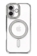 Uray store Apple iPhone 16 Kılıf Joke Simli Magneticsafe Kılıf - Gümüş - Görsel 2