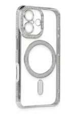 Uray store Apple iPhone 16 Kılıf Joke Simli Magneticsafe Kılıf - Gümüş - Görsel 3