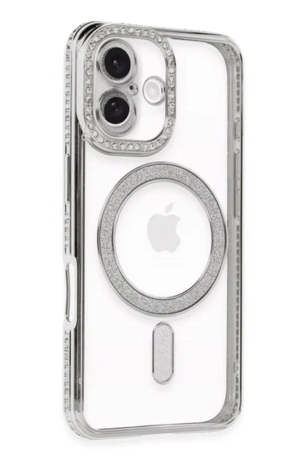 Uray store Apple iPhone 16 Kılıf Joke Simli Magneticsafe Kılıf - Gümüş
