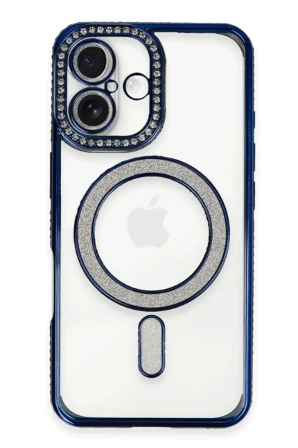 Uray store Apple iPhone 16 Kılıf Joke Simli Magneticsafe Kılıf - Lacivert