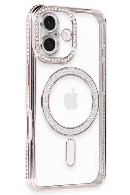 Uray store Apple iPhone 16 Kılıf Joke Simli Magneticsafe Kılıf - Pembe
