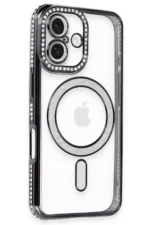 Uray store Apple iPhone 16 Kılıf Joke Simli Magneticsafe Kılıf - Siyah