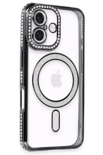 Uray store Apple iPhone 16 Kılıf Joke Simli Magneticsafe Kılıf - Siyah