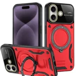 Uray store Apple iPhone 16 Kılıf Joy Lens Standlı Kapak - Kırmızı