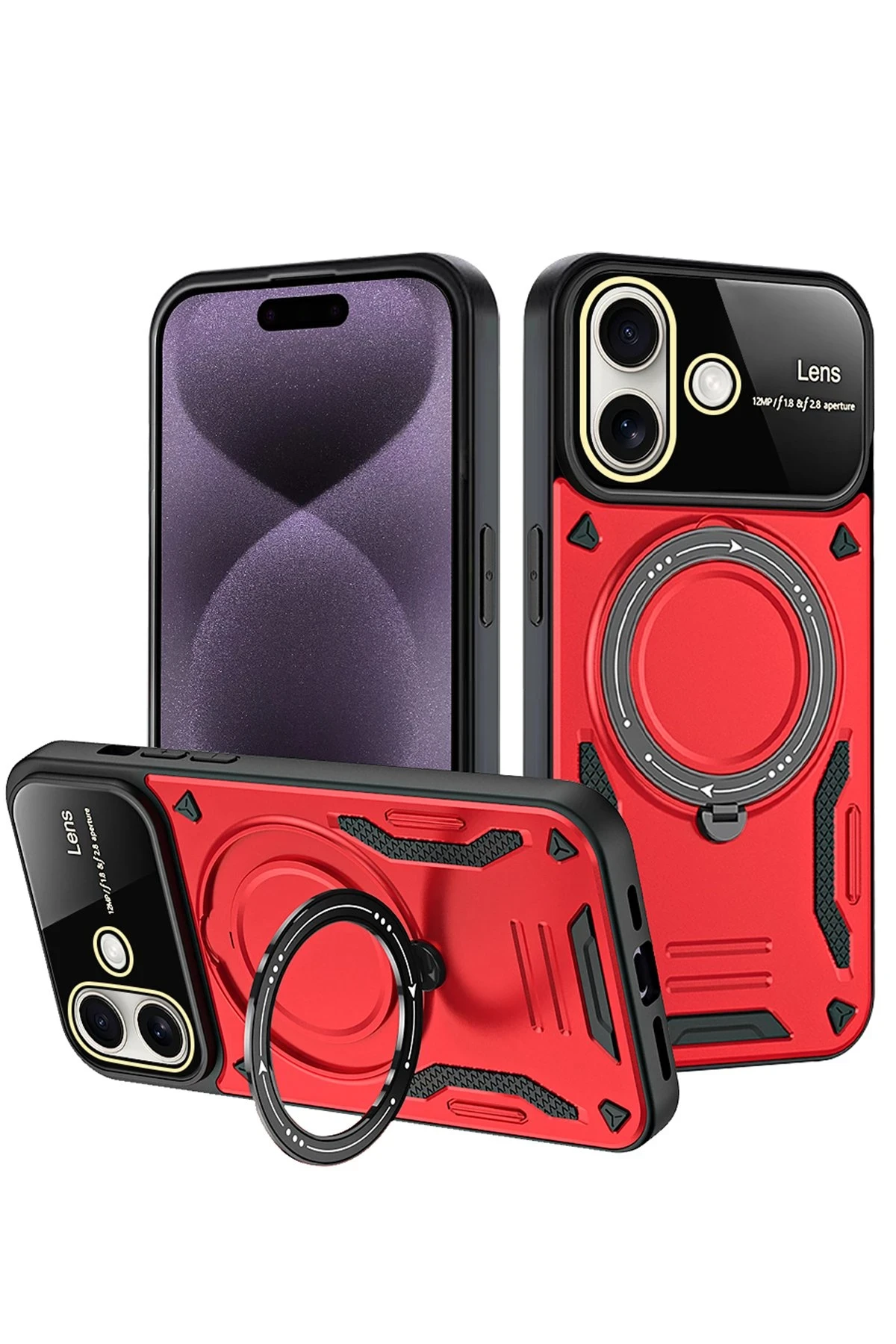 newface-iphone-16-kilif-joy-lens-standli-kapak-kirmizi-default Uray store Apple iPhone 16 Kılıf Joy Lens Standlı Kapak - Kırmızı - Görsel 1
