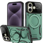 Uray store Apple iPhone 16 Kılıf Joy Lens Standlı Kapak - Koyu Yeşil