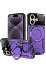 Uray store Apple iPhone 16 Kılıf Joy Lens Standlı Kapak - Mor