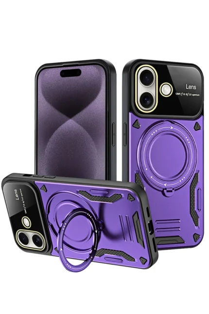 Uray store Apple iPhone 16 Kılıf Joy Lens Standlı Kapak - Mor