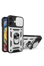 Uray store Apple iPhone 16 Kılıf Pars Lens Yüzüklü Silikon - Gümüş