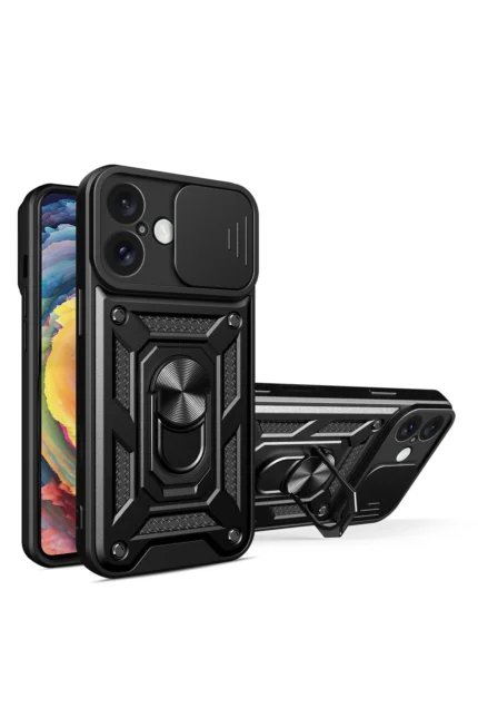Uray store Apple iPhone 16 Kılıf Pars Lens Yüzüklü Silikon - Siyah