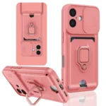 Uray store Apple iPhone 16 Kılıf Zuma Kartvizitli Yüzüklü Silikon - Pembe