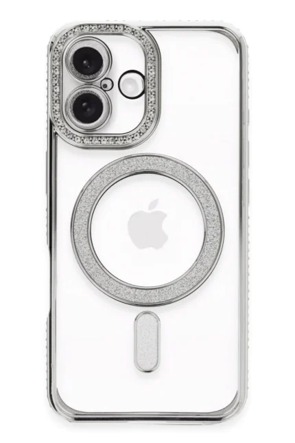 Uray store Apple iPhone 16 Plus Kılıf Joke Simli Magneticsafe Kılıf - Gümüş