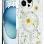 Uray store Apple iPhone 16 Pro Kılıf Daisy Simli Magsafe Kapak - Gümüş