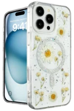 Uray store Apple iPhone 16 Pro Kılıf Daisy Simli Magsafe Kapak - Gümüş
