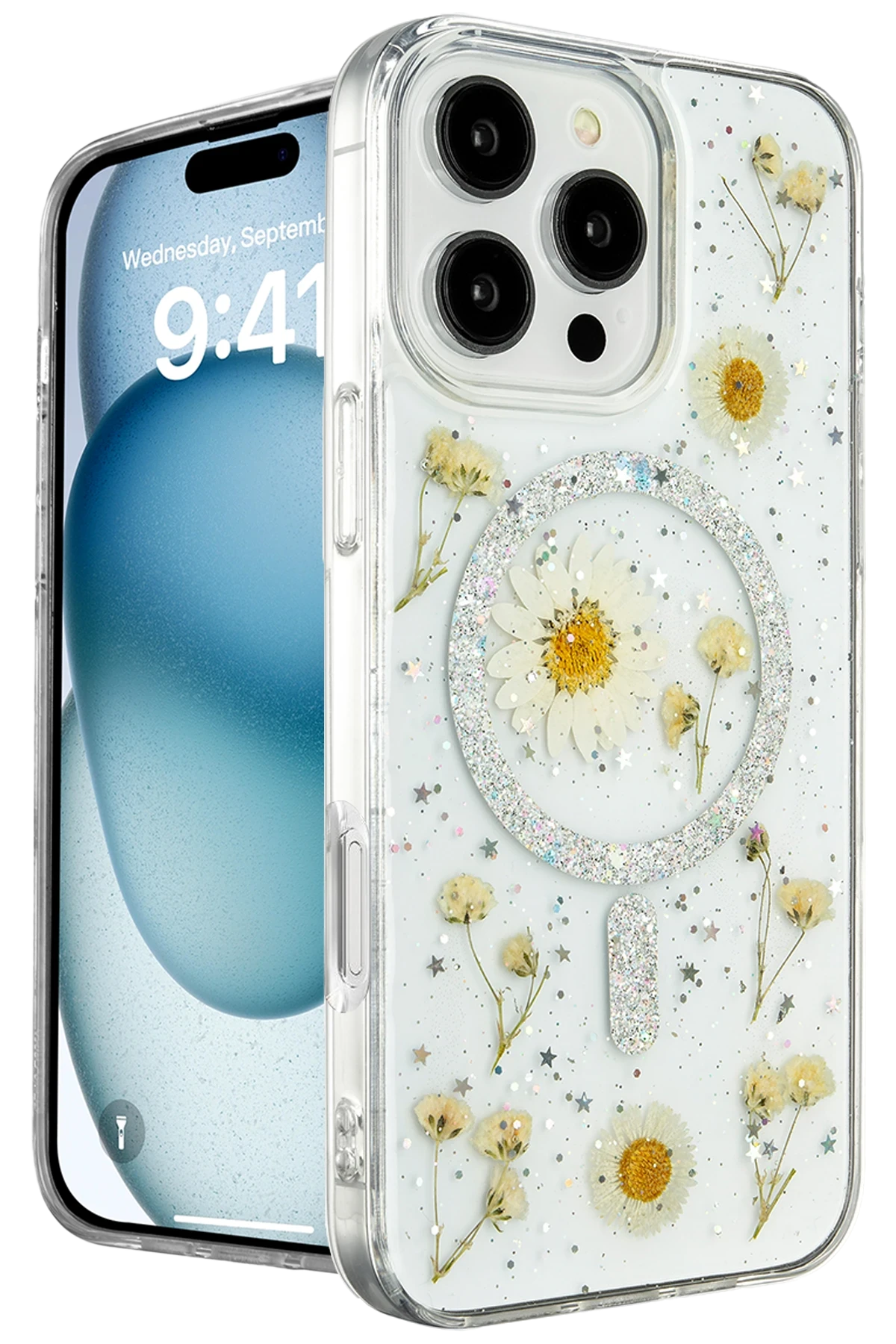 newface-iphone-16-pro-kilif-daisy-simli-magsafe-kapak-gumus-default Uray store Apple iPhone 16 Pro Kılıf Daisy Simli Magsafe Kapak - Gümüş - Görsel 1