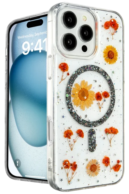 Uray store Apple iPhone 16 Pro Kılıf Daisy Simli Magsafe Kapak - Siyah