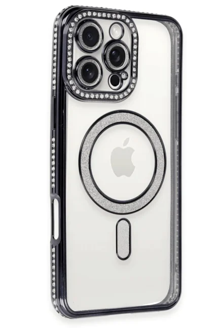 Uray store Apple iPhone 16 Pro Kılıf Joke Simli Magneticsafe Kılıf - Siyah