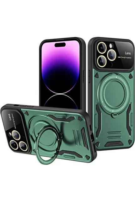 Uray store Apple iPhone 16 Pro Kılıf Joy Lens Standlı Kapak - Koyu Yeşil