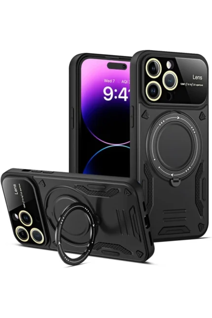 Uray store Apple iPhone 16 Pro Kılıf Joy Lens Standlı Kapak - Siyah
