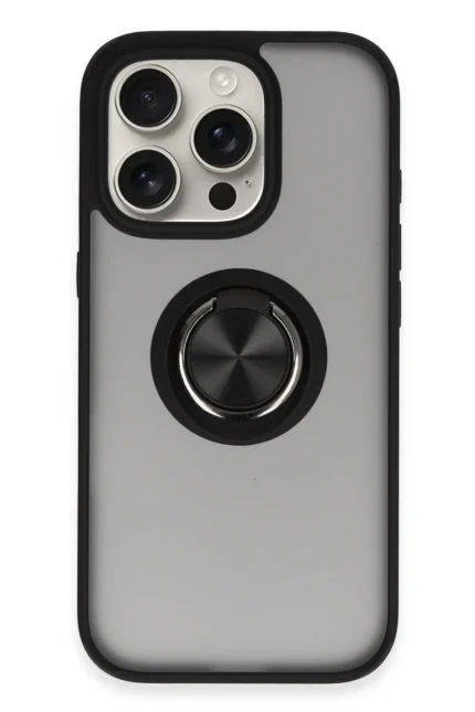 Uray store Apple iPhone 16 Pro Kılıf Montreal Yüzüklü Silikon Kapak - Siyah
