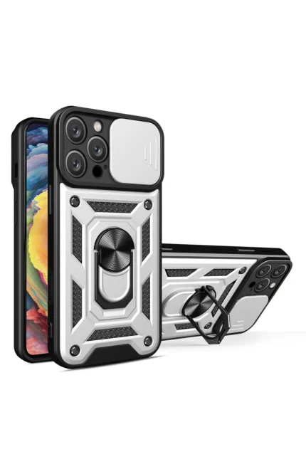 Uray store Apple iPhone 16 Pro Kılıf Pars Lens Yüzüklü Silikon - Gümüş