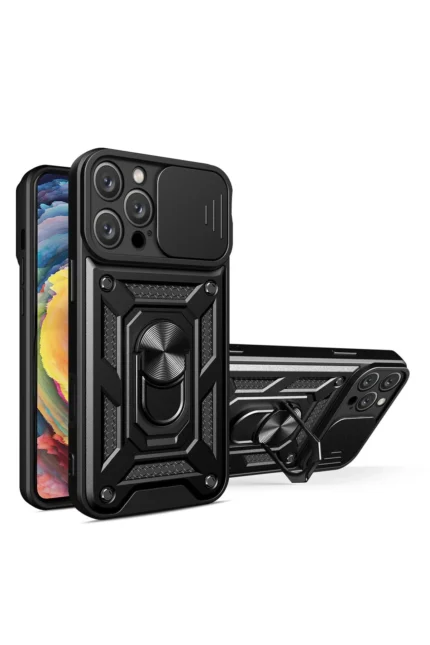 Uray store Apple iPhone 16 Pro Kılıf Pars Lens Yüzüklü Silikon - Siyah