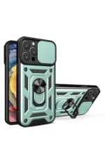 Uray store Apple iPhone 16 Pro Kılıf Pars Lens Yüzüklü Silikon - Yeşil