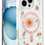 Uray store Apple iPhone 16 Pro Max Kılıf Daisy Simli Magsafe Kapak - Pembe
