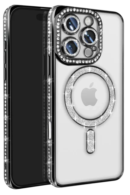 Uray store Apple iPhone 16 Pro Max Kılıf Joke Simli Magneticsafe Kılıf - Siyah