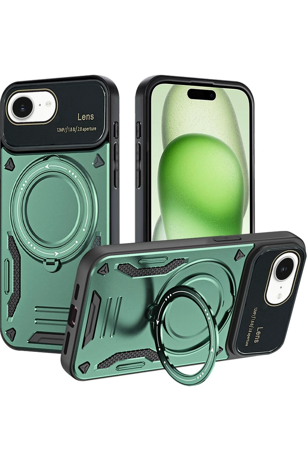 newface-iphone-16e-kilif-joy-lens-standli-kapak-koyu-yesil-default Uray store Apple iPhone 16E Kılıf Joy Lens Standlı Kapak - Koyu Yeşil - Görsel 1