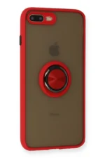 Uray store Apple iPhone 7 Plus Kılıf Montreal Yüzüklü Silikon Kapak - Kırmızı - Görsel 2