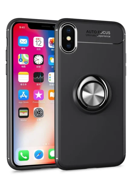 Uray store Apple iPhone XS Max Kılıf Range Yüzüklü Silikon - Siyah
